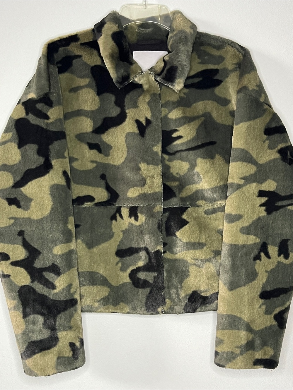 NVLT Camouflage faux fur fuzzy soft fall jacket Anthropologie